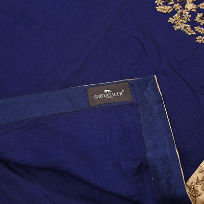 Rare Vintage Deep Blue Pure Silk Saree Zardozi Hand Embroidered Designer Sabyasachi Sari 5.5 Yard Bollywood Party Wear