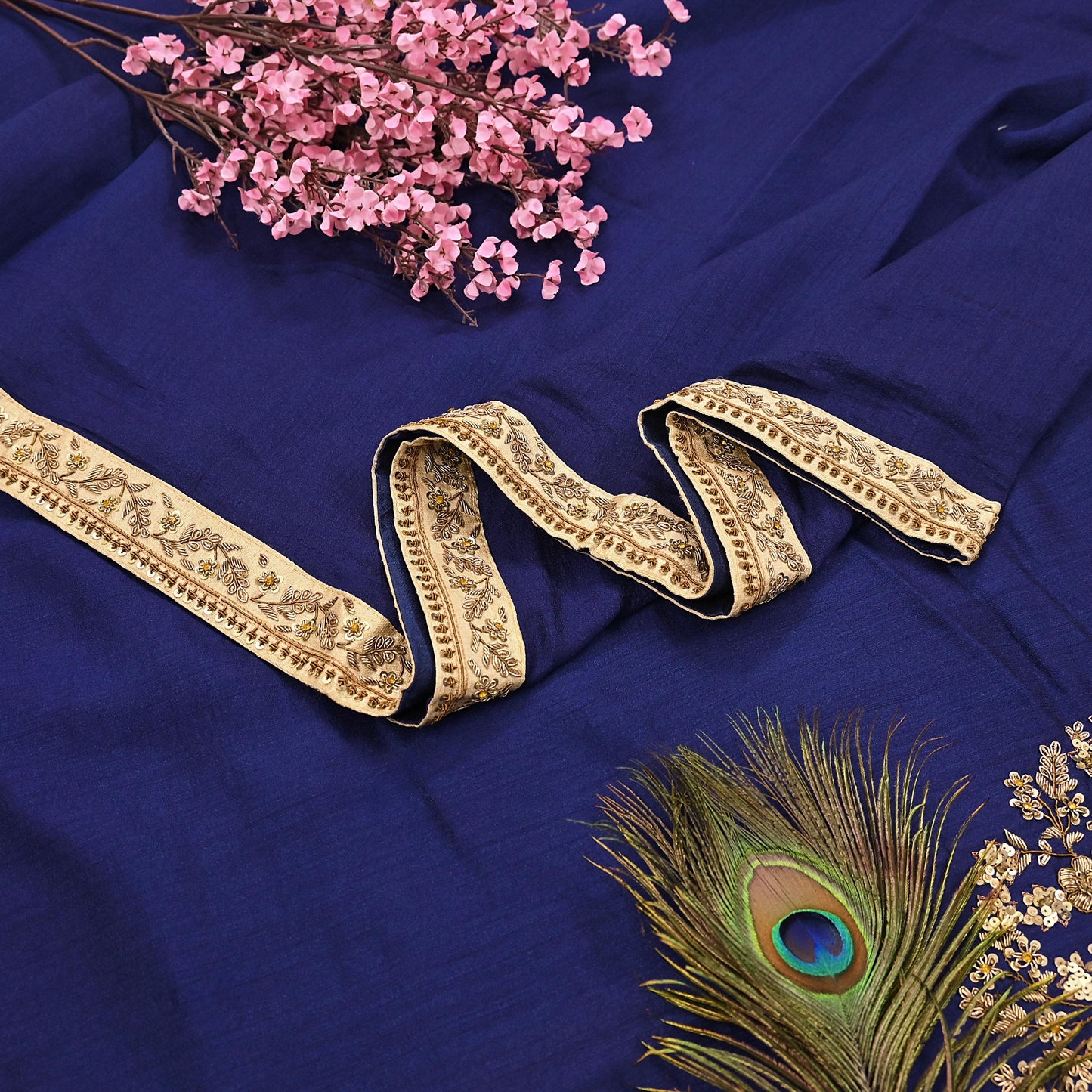 Rare Vintage Deep Blue Pure Silk Saree Zardozi Hand Embroidered Designer Sabyasachi Sari 5.5 Yard Bollywood Party Wear