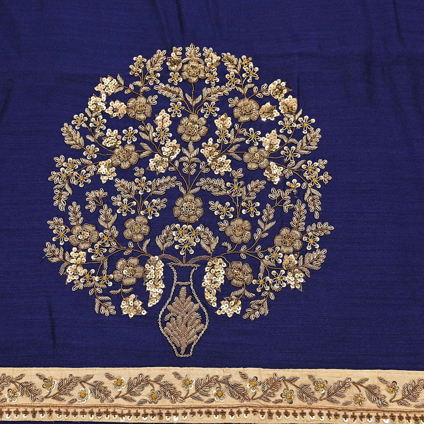 Rare Vintage Deep Blue Pure Silk Saree Zardozi Hand Embroidered Designer Sabyasachi Sari 5.5 Yard Bollywood Party Wear