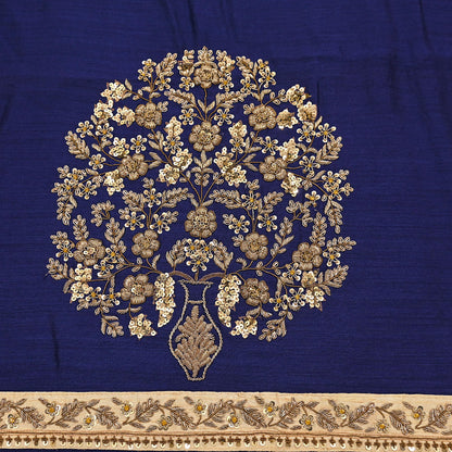 Rare Vintage Deep Blue Pure Silk Saree Zardozi Hand Embroidered Designer Sabyasachi Sari 5.5 Yard Bollywood Party Wear