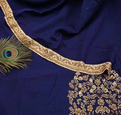 Rare Vintage Deep Blue Pure Silk Saree Zardozi Hand Embroidered Designer Sabyasachi Sari 5.5 Yard Bollywood Party Wear
