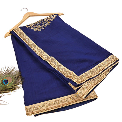 Rare Vintage Deep Blue Pure Silk Saree Zardozi Hand Embroidered Designer Sabyasachi Sari 5.5 Yard Bollywood Party Wear