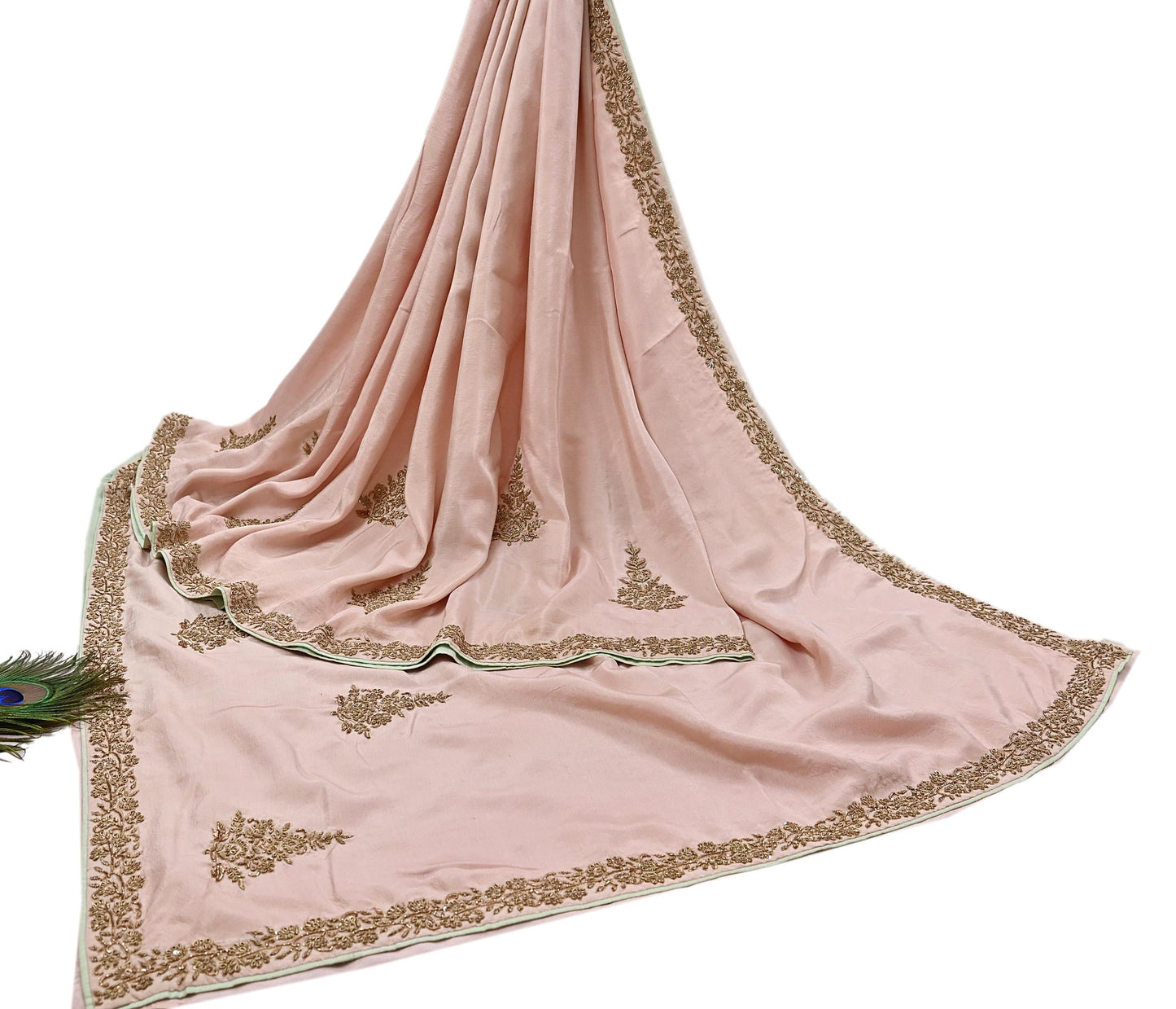 Rare Vintage Peach Pure Silk Saree Zardozi Hand Embroidered Designer Sabyasachi Sari 5.5 Yard Bollywood Party Wear