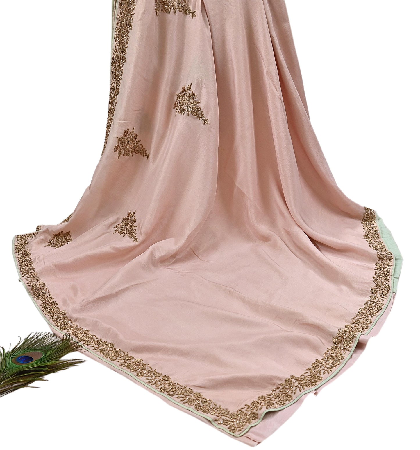 Rare Vintage Peach Pure Silk Saree Zardozi Hand Embroidered Designer Sabyasachi Sari 5.5 Yard Bollywood Party Wear
