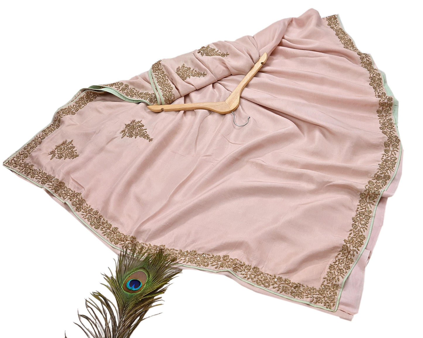 Rare Vintage Peach Pure Silk Saree Zardozi Hand Embroidered Designer Sabyasachi Sari 5.5 Yard Bollywood Party Wear