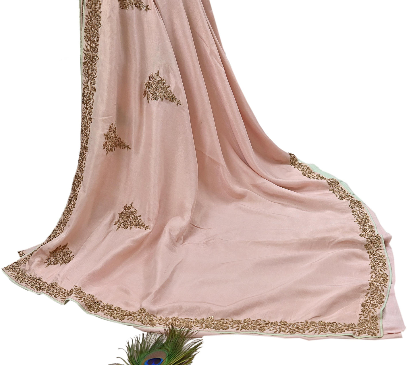 Rare Vintage Peach Pure Silk Saree Zardozi Hand Embroidered Designer Sabyasachi Sari 5.5 Yard Bollywood Party Wear