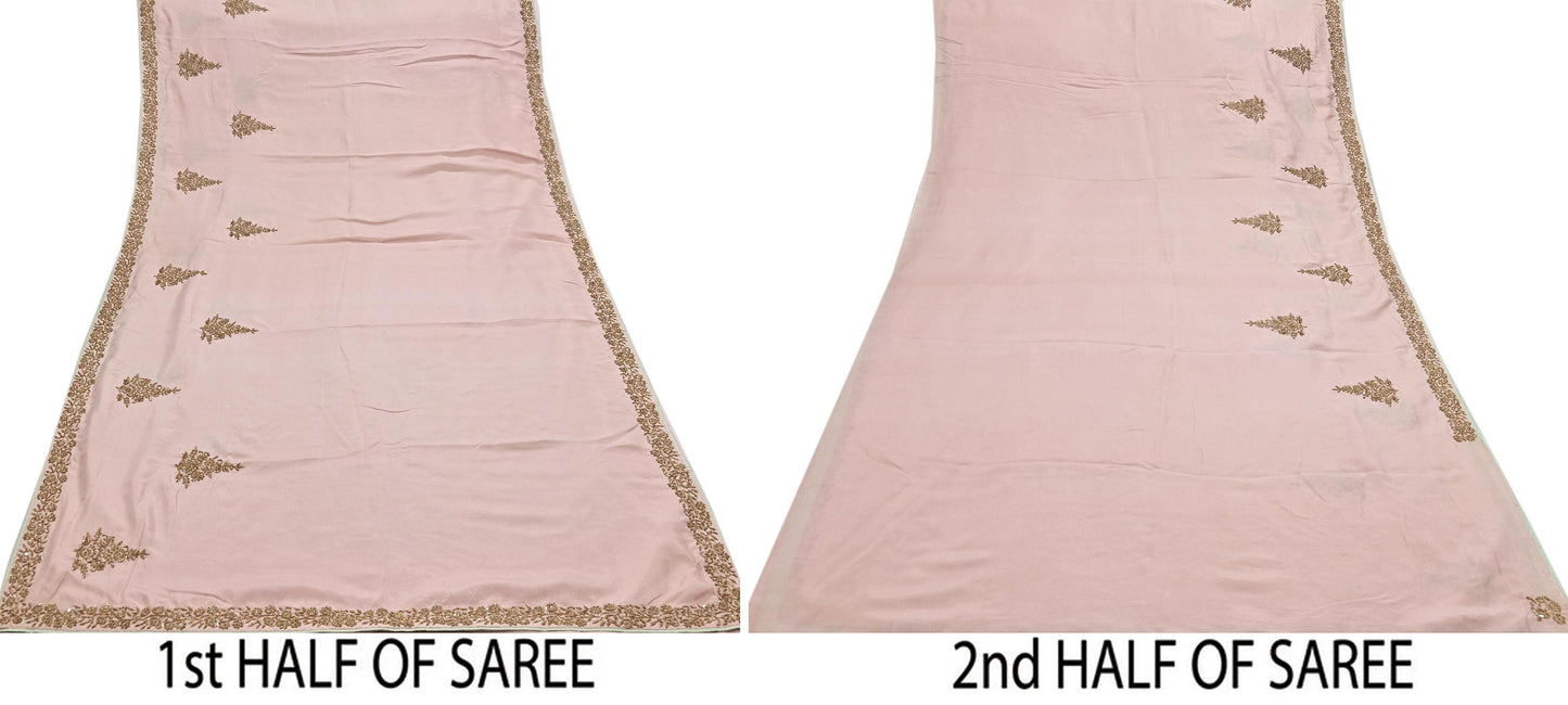 Rare Vintage Peach Pure Silk Saree Zardozi Hand Embroidered Designer Sabyasachi Sari 5.5 Yard Bollywood Party Wear