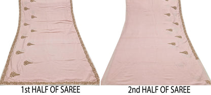 Rare Vintage Peach Pure Silk Saree Zardozi Hand Embroidered Designer Sabyasachi Sari 5.5 Yard Bollywood Party Wear