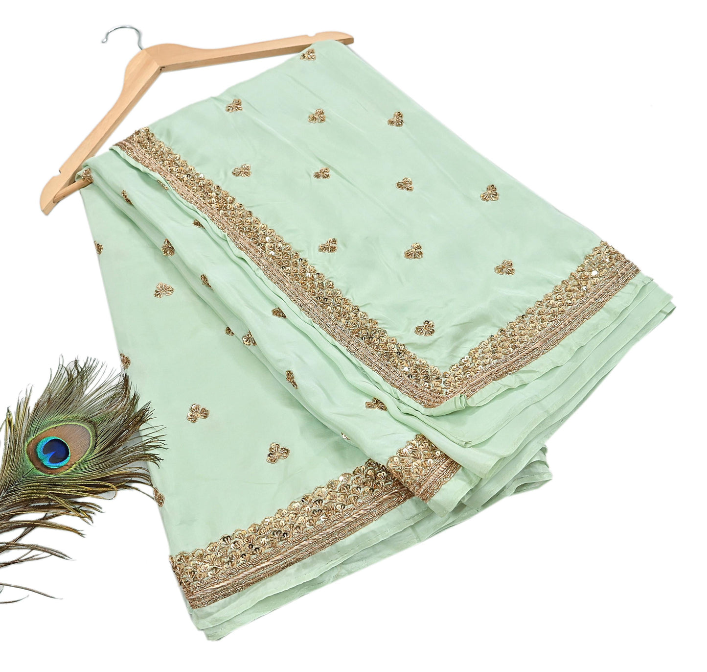 Rare Vintage Pista Green Pure Silk Saree Zardozi Hand Embroidered Designer Sabyasachi Sari 6 Yard Bollywood Party Wear