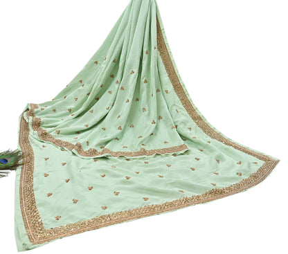 Rare Vintage Pista Green Pure Silk Saree Zardozi Hand Embroidered Designer Sabyasachi Sari 6 Yard Bollywood Party Wear