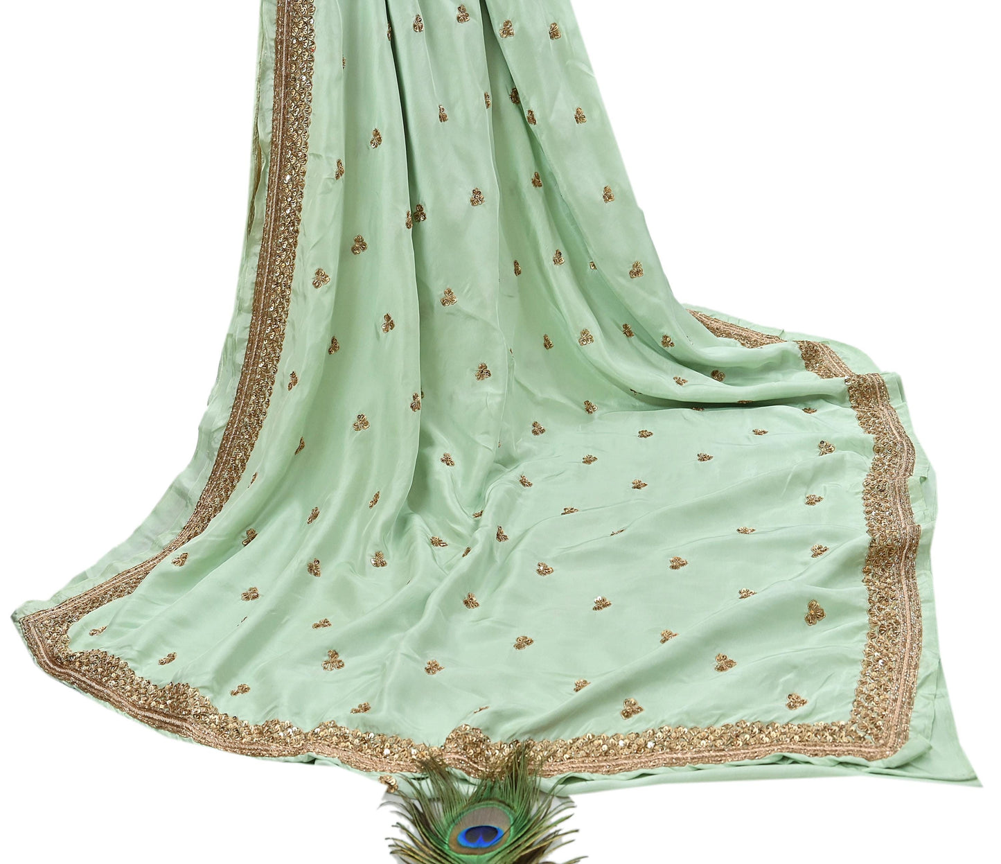 Rare Vintage Pista Green Pure Silk Saree Zardozi Hand Embroidered Designer Sabyasachi Sari 6 Yard Bollywood Party Wear