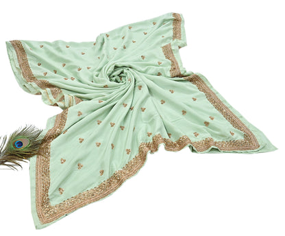 Rare Vintage Pista Green Pure Silk Saree Zardozi Hand Embroidered Designer Sabyasachi Sari 6 Yard Bollywood Party Wear