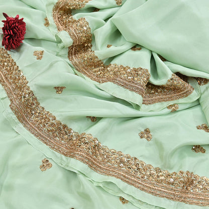 Rare Vintage Pista Green Pure Silk Saree Zardozi Hand Embroidered Designer Sabyasachi Sari 6 Yard Bollywood Party Wear