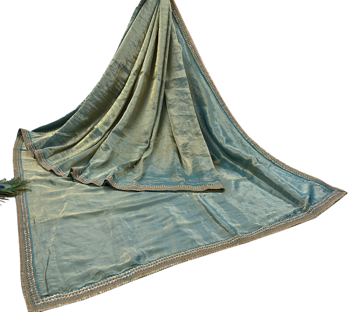 Rare Vintage Golden Green Pure Tissue Silk Saree Zardozi Hand Embroidered Designer Sabyasachi Sari 5.5 Yard Bollywood Party Wear