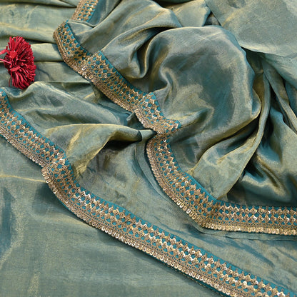 Rare Vintage Golden Green Pure Tissue Silk Saree Zardozi Hand Embroidered Designer Sabyasachi Sari 5.5 Yard Bollywood Party Wear