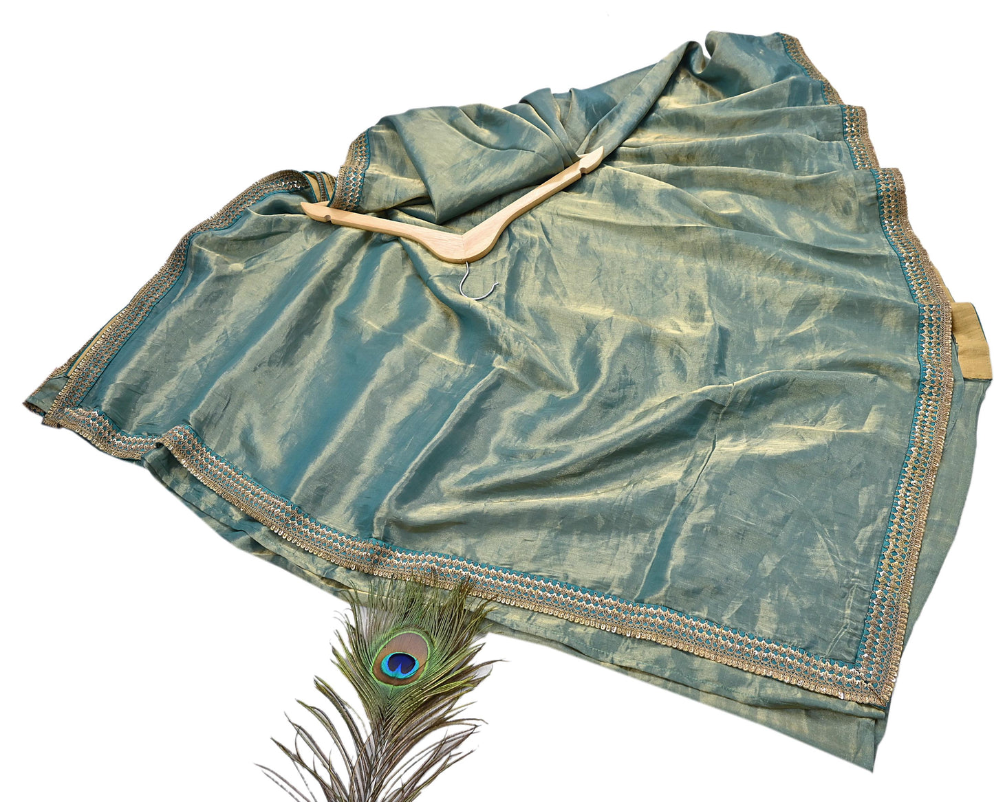 Rare Vintage Golden Green Pure Tissue Silk Saree Zardozi Hand Embroidered Designer Sabyasachi Sari 5.5 Yard Bollywood Party Wear