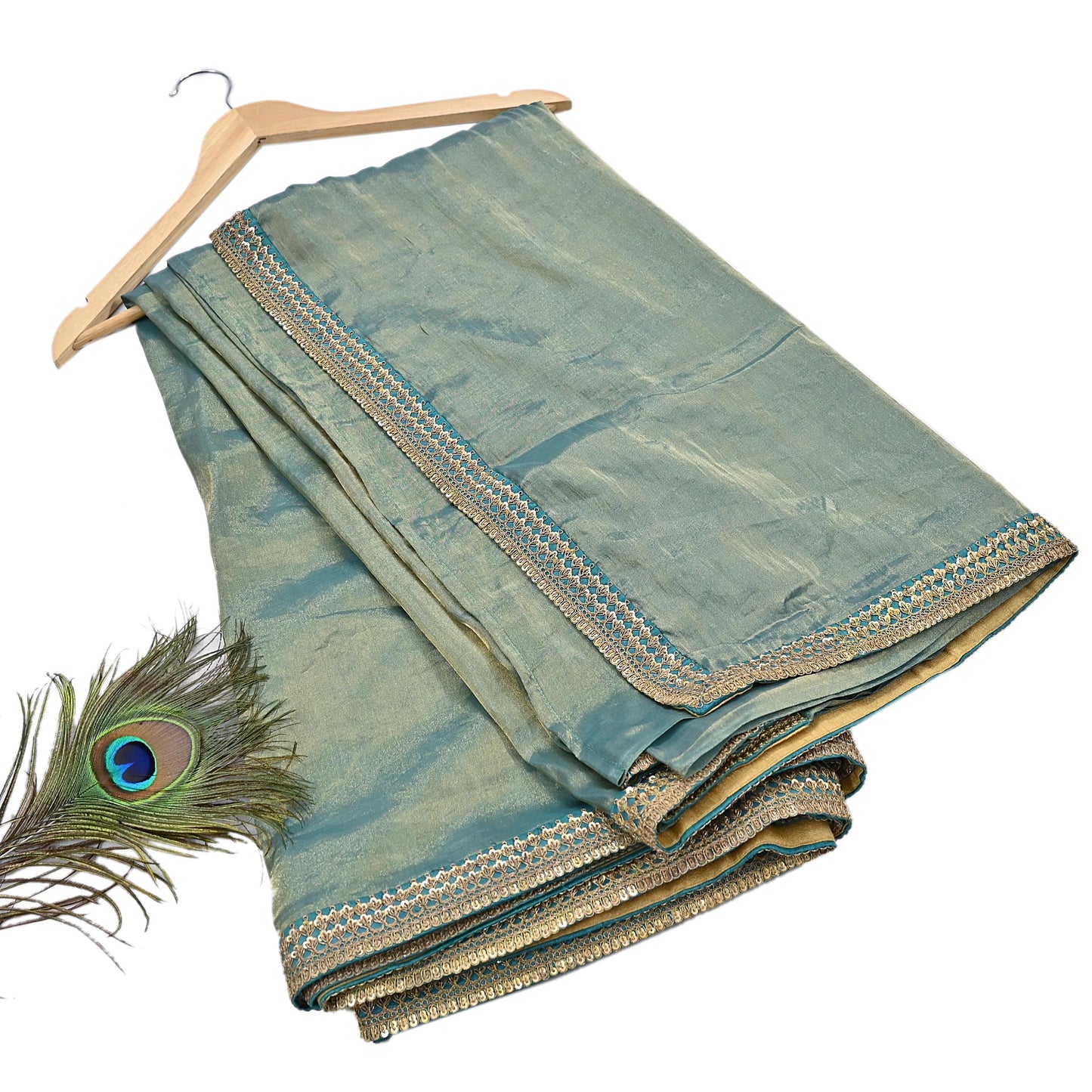 Rare Vintage Golden Green Pure Tissue Silk Saree Zardozi Hand Embroidered Designer Sabyasachi Sari 5.5 Yard Bollywood Party Wear