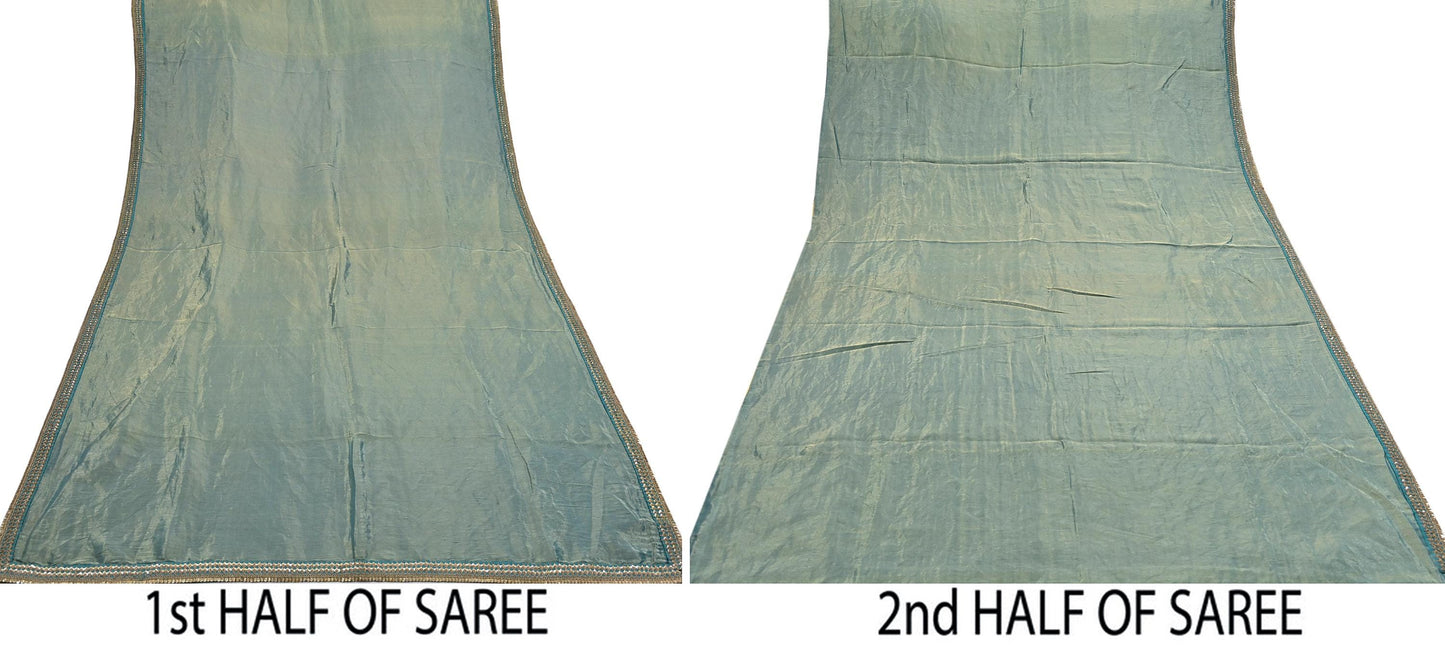 Rare Vintage Golden Green Pure Tissue Silk Saree Zardozi Hand Embroidered Designer Sabyasachi Sari 5.5 Yard Bollywood Party Wear