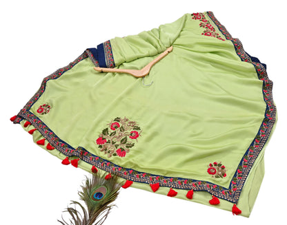 Rare Vintage Green Pure Satin Silk Saree Hand Embroidered Designer Sabyasachi Sari 6 Yard Bollywood Party Wear with Padded Blouse size 34"