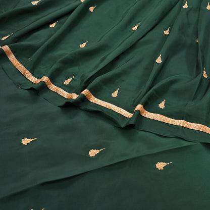 Rare Vintage Green & Purple Pure Silk Saree Hand Embroidered Fabric 6 Yards Sari Bollywood Party Wear Ethnic Designer Saree