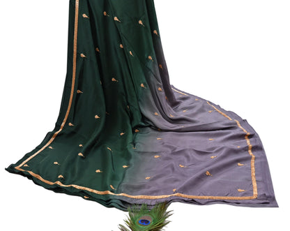Rare Vintage Green & Purple Pure Silk Saree Hand Embroidered Fabric 6 Yards Sari Bollywood Party Wear Ethnic Designer Saree