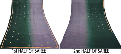 Rare Vintage Green & Purple Pure Silk Saree Hand Embroidered Fabric 6 Yards Sari Bollywood Party Wear Ethnic Designer Saree