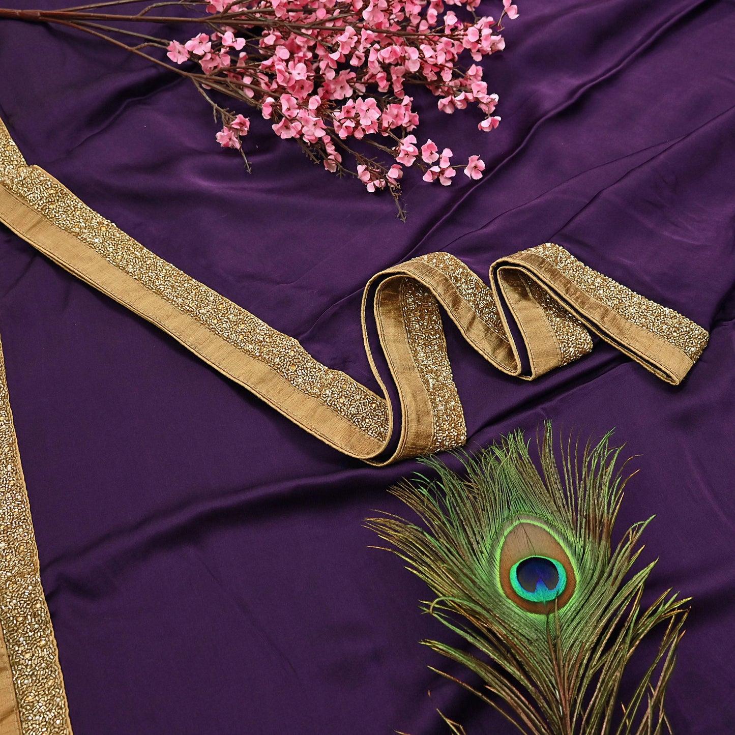 Rare Vintage Purple Pure Satin Silk Saree Hand Embroidered Fabric 6 Yards Sari Bollywood Party Wear Ethnic Designer Saree
