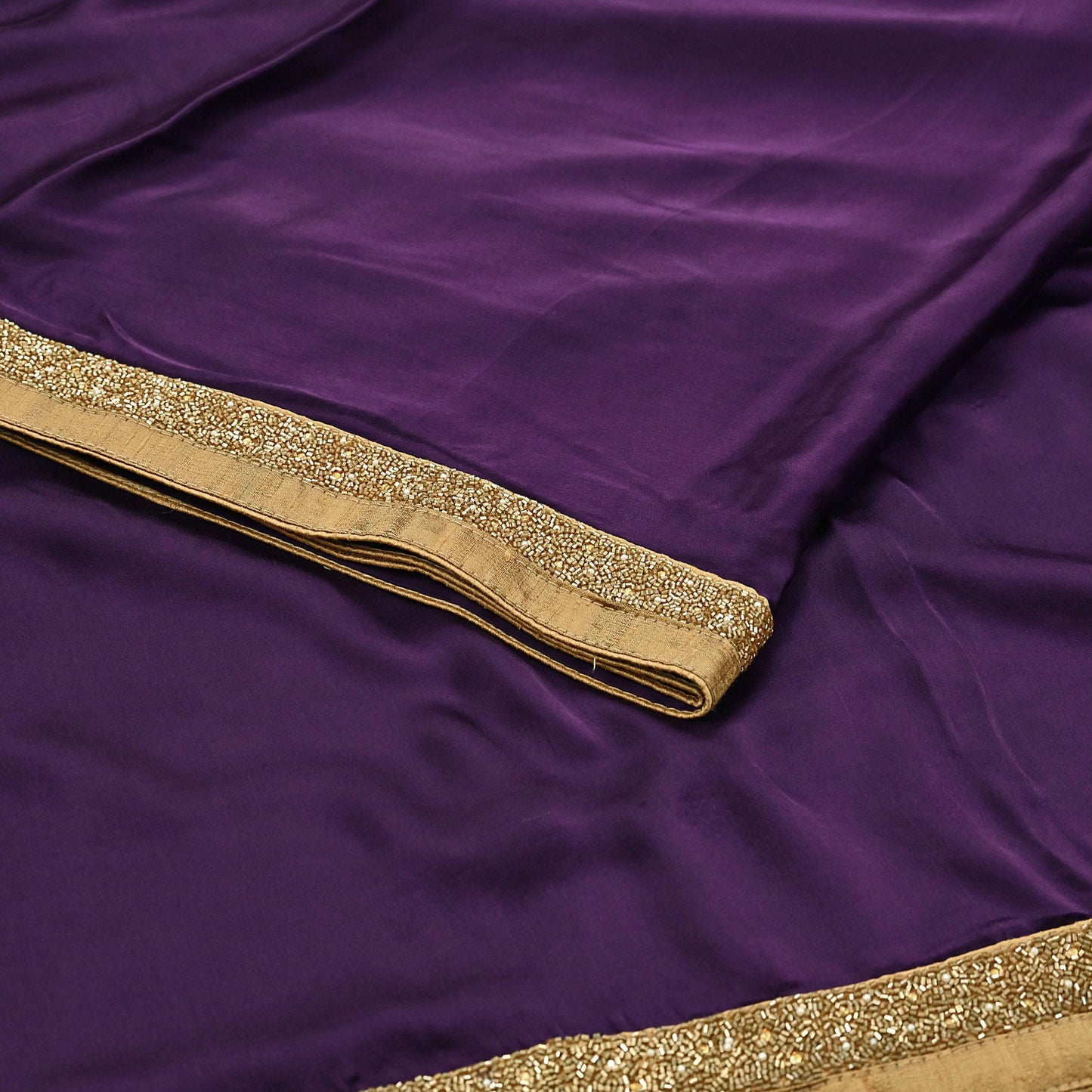 Rare Vintage Purple Pure Satin Silk Saree Hand Embroidered Fabric 6 Yards Sari Bollywood Party Wear Ethnic Designer Saree