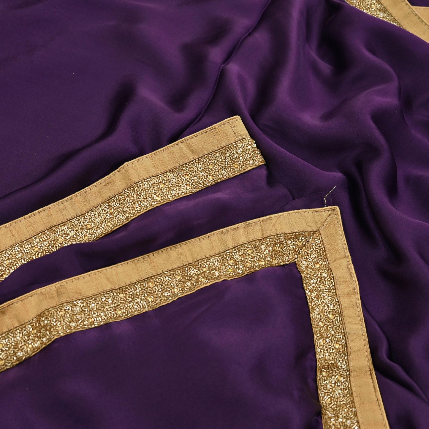 Rare Vintage Purple Pure Satin Silk Saree Hand Embroidered Fabric 6 Yards Sari Bollywood Party Wear Ethnic Designer Saree