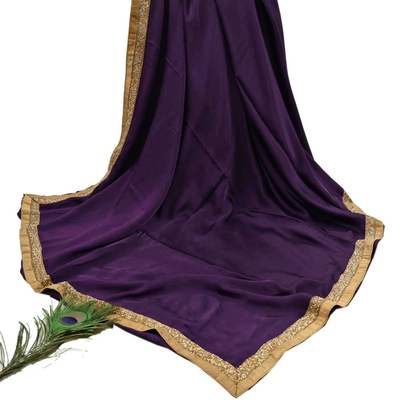 Rare Vintage Purple Pure Satin Silk Saree Hand Embroidered Fabric 6 Yards Sari Bollywood Party Wear Ethnic Designer Saree