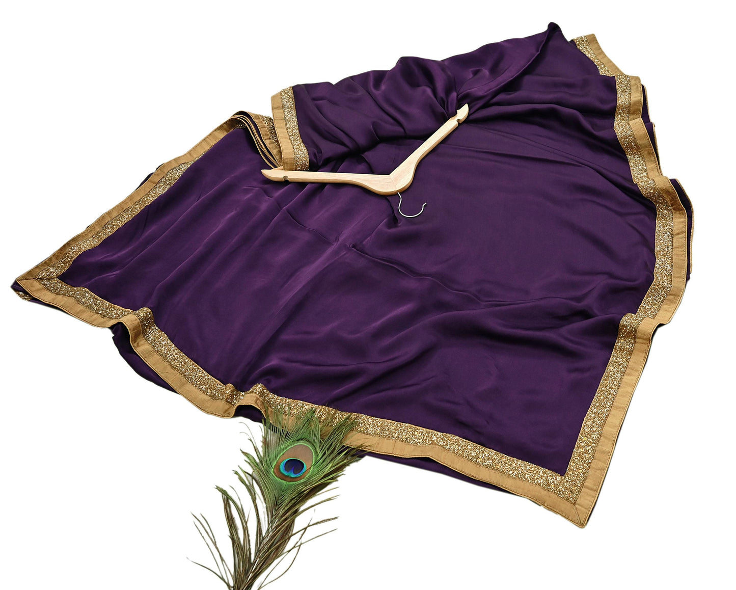 Rare Vintage Purple Pure Satin Silk Saree Hand Embroidered Fabric 6 Yards Sari Bollywood Party Wear Ethnic Designer Saree