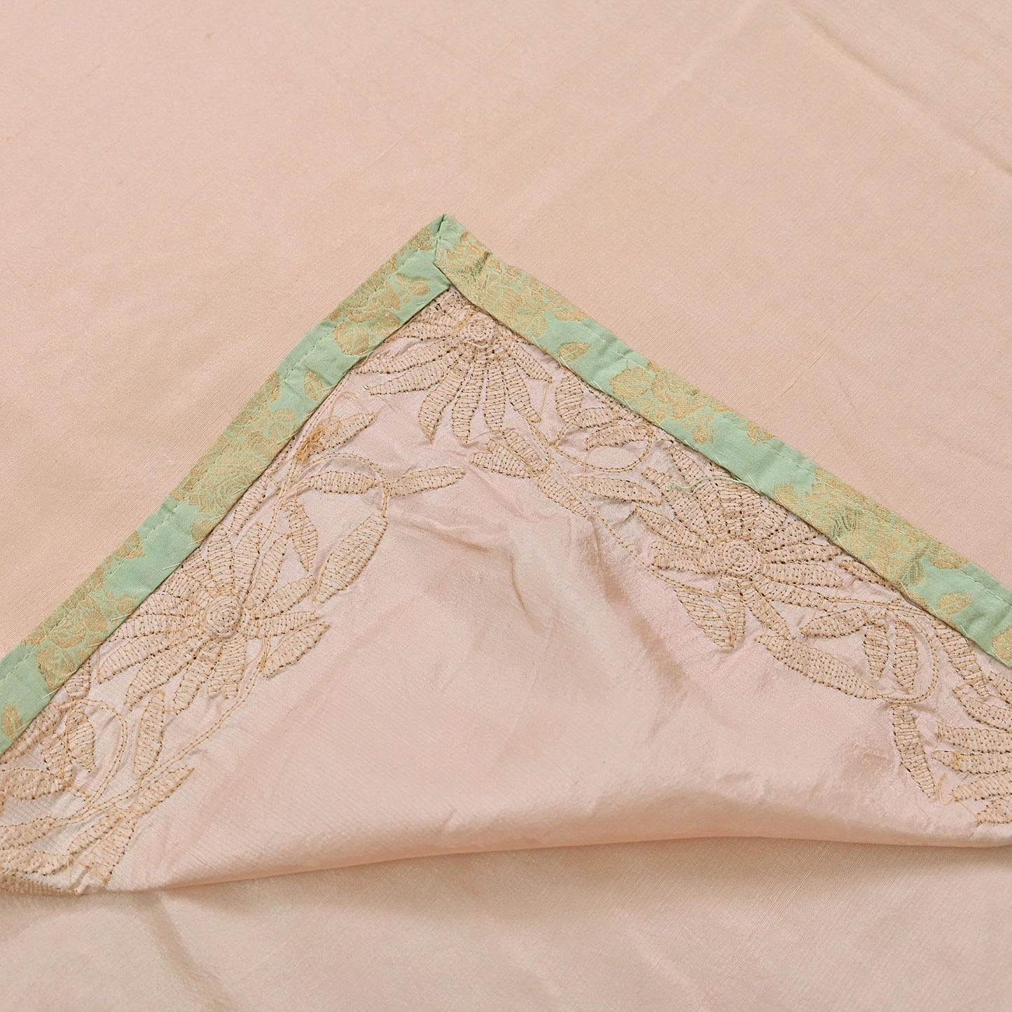 Rare Vintage Peach Pure Silk Saree Hand Embroidered Fabric 5.5 Yards Sari Bollywood Party Wear Ethnic Designer Saree