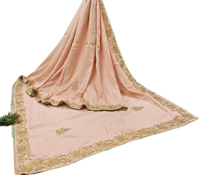 Rare Vintage Peach Pure Silk Saree Hand Embroidered Fabric 5.5 Yards Sari Bollywood Party Wear Ethnic Designer Saree