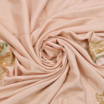 Rare Vintage Peach Pure Silk Saree Hand Embroidered Fabric 5.5 Yards Sari Bollywood Party Wear Ethnic Designer Saree