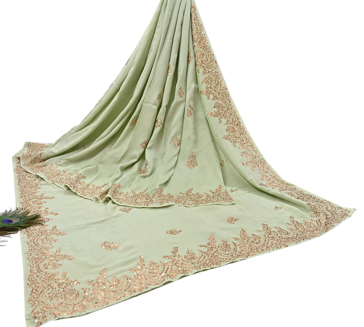 Rare Vintage Green Pure Silk Saree Hand Embroidered Designer Sabyasachi Sari 6 Yard Bollywood Party Wear