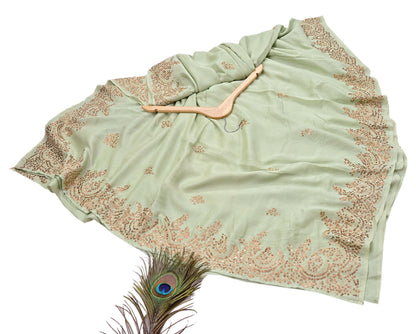 Rare Vintage Green Pure Silk Saree Hand Embroidered Designer Sabyasachi Sari 6 Yard Bollywood Party Wear