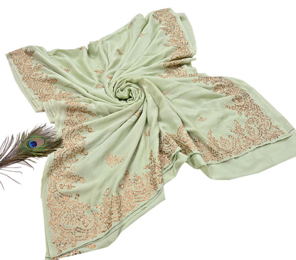 Rare Vintage Green Pure Silk Saree Hand Embroidered Designer Sabyasachi Sari 6 Yard Bollywood Party Wear