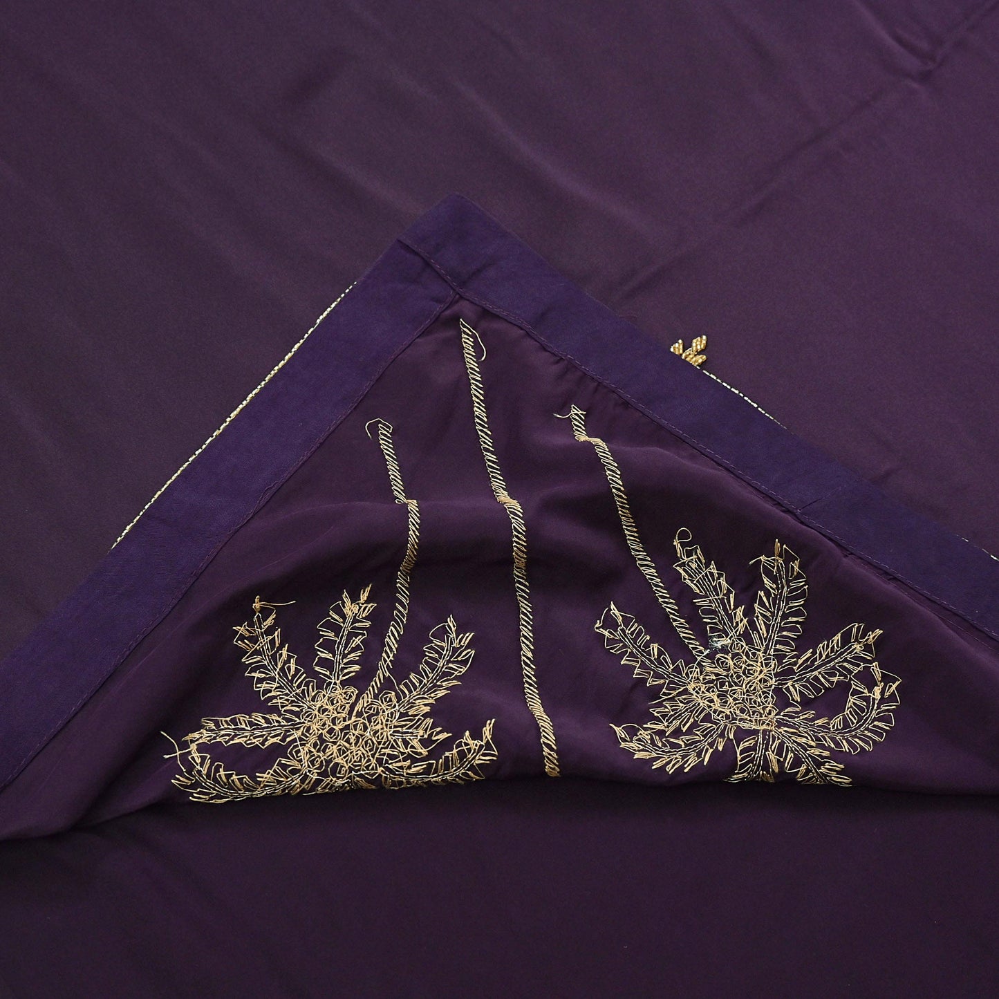 Rare Vintage Purple Pure Satin Silk Saree Hand Embroidered Fabric 6 Yards Sari Bollywood Party Wear Ethnic Designer Saree