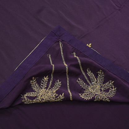 Rare Vintage Purple Pure Satin Silk Saree Hand Embroidered Fabric 6 Yards Sari Bollywood Party Wear Ethnic Designer Saree