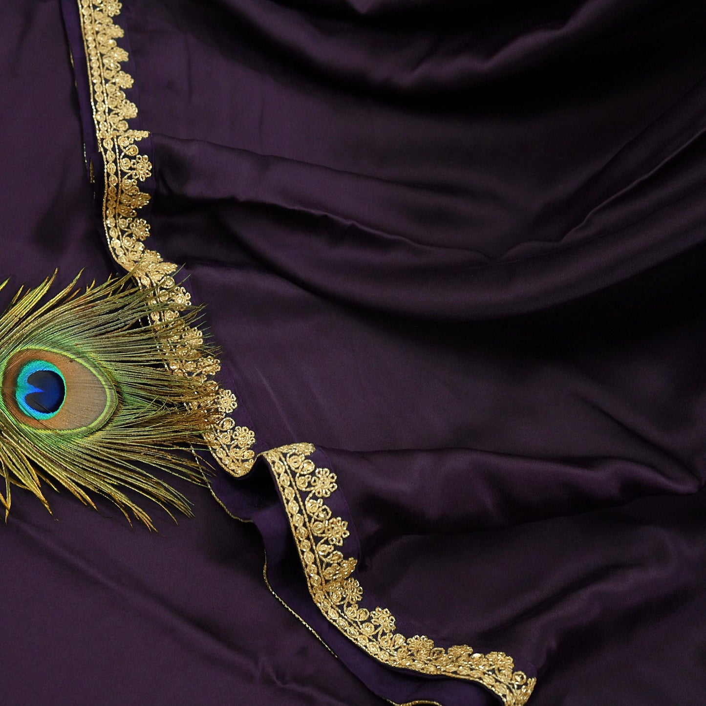 Rare Vintage Purple Pure Satin Silk Saree Hand Embroidered Fabric 6 Yards Sari Bollywood Party Wear Ethnic Designer Saree
