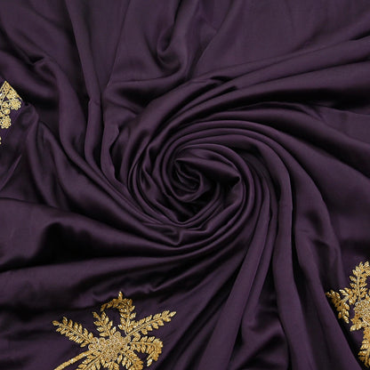 Rare Vintage Purple Pure Satin Silk Saree Hand Embroidered Fabric 6 Yards Sari Bollywood Party Wear Ethnic Designer Saree