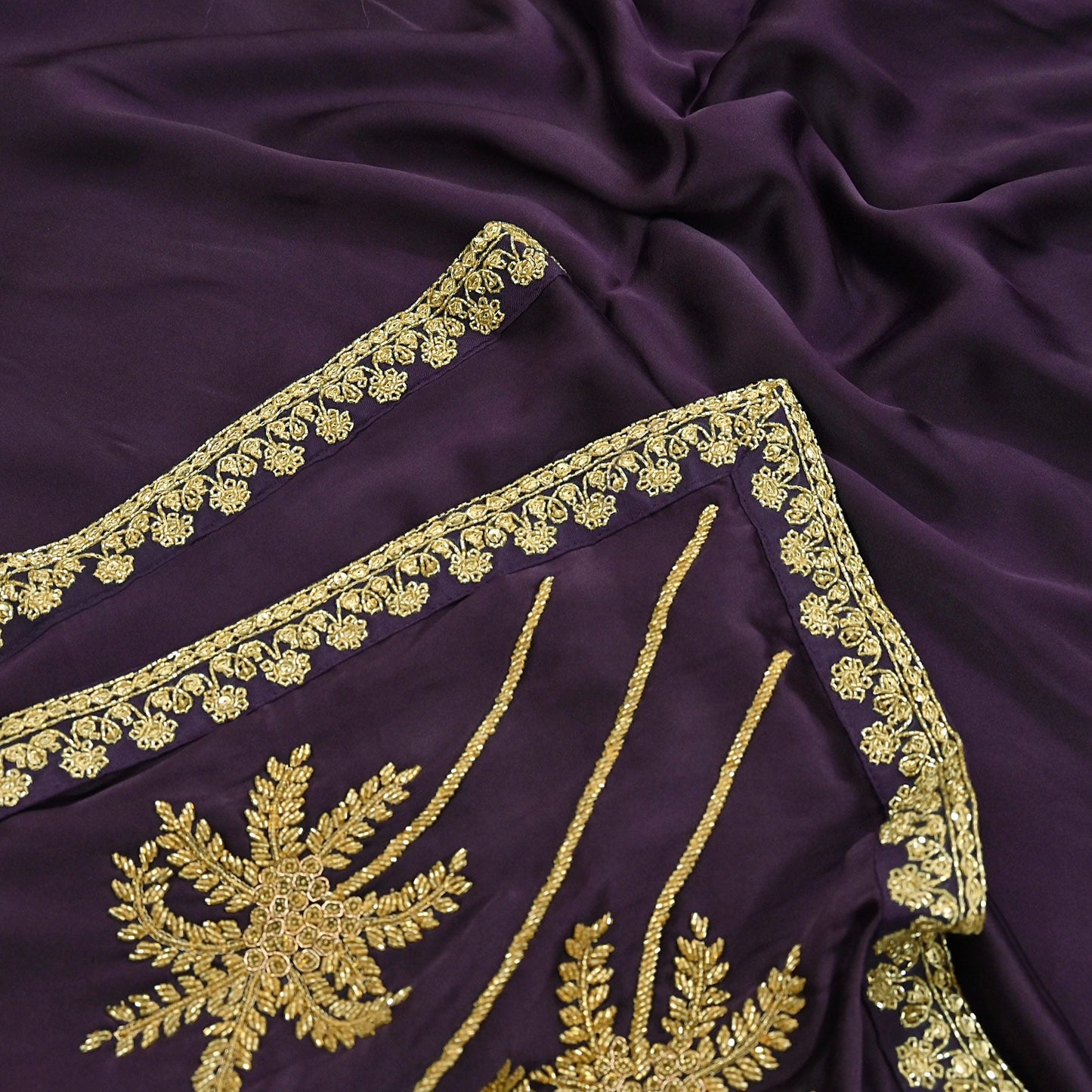 Rare Vintage Purple Pure Satin Silk Saree Hand Embroidered Fabric 6 Yards Sari Bollywood Party Wear Ethnic Designer Saree