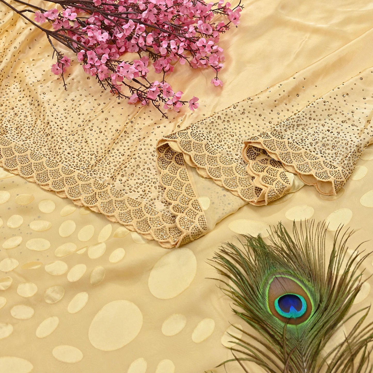 Rare Vintage Yellow Pure Chiffon Silk Saree Hand Embroidered Brasso Fabric 6 Yard Sari Bollywood Party Wear Ethnic Saree with Blouse Fabric