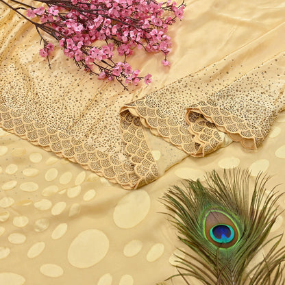 Rare Vintage Yellow Pure Chiffon Silk Saree Hand Embroidered Brasso Fabric 6 Yard Sari Bollywood Party Wear Ethnic Saree with Blouse Fabric