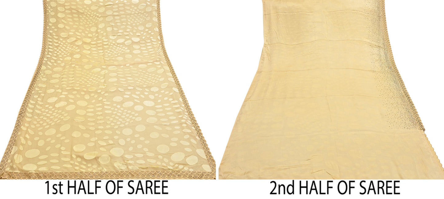 Rare Vintage Yellow Pure Chiffon Silk Saree Hand Embroidered Brasso Fabric 6 Yard Sari Bollywood Party Wear Ethnic Saree with Blouse Fabric