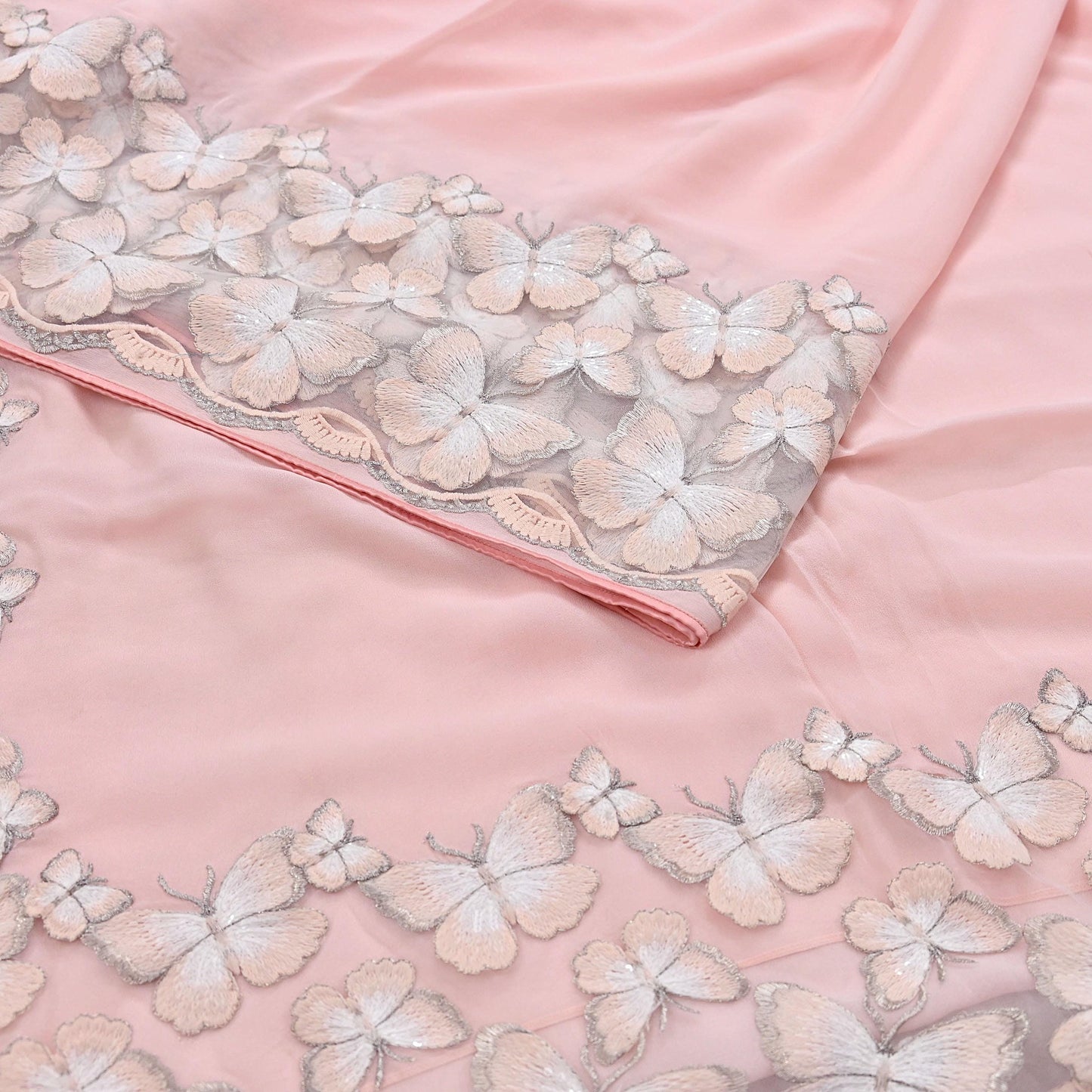 Rare Vintage Pink Blend Georgette Saree Hand Embroidered Fabric 6 Yard Sari Bollywood Party Wear Ethnic Saree with Blouse Fabric