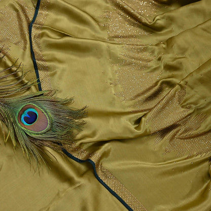 Rare Vintage Henna Green Pure Satin Silk Saree Hand Embroidered Fabric 6 Yards Sari Bollywood Party Wear Ethnic Designer Saree