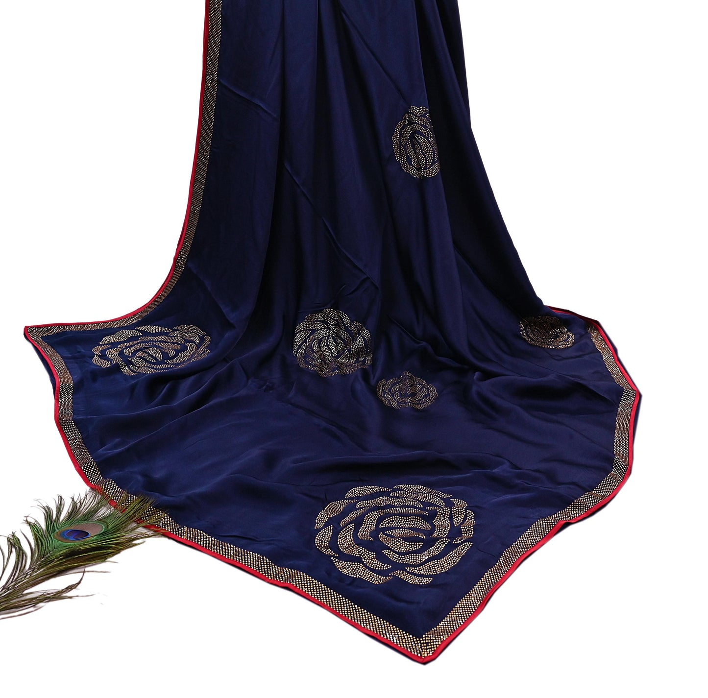 Rare Vintage Blue Pure Satin Silk Saree Hand Embroidered Fabric 6 Yards Sari Bollywood Party Wear Ethnic Designer Saree