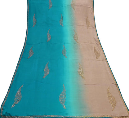 Rare Vintage Golden & Green Pure Satin Silk Saree Hand Embroidered Fabric 6 Yards Sari Bollywood Party Wear Ethnic Designer Saree