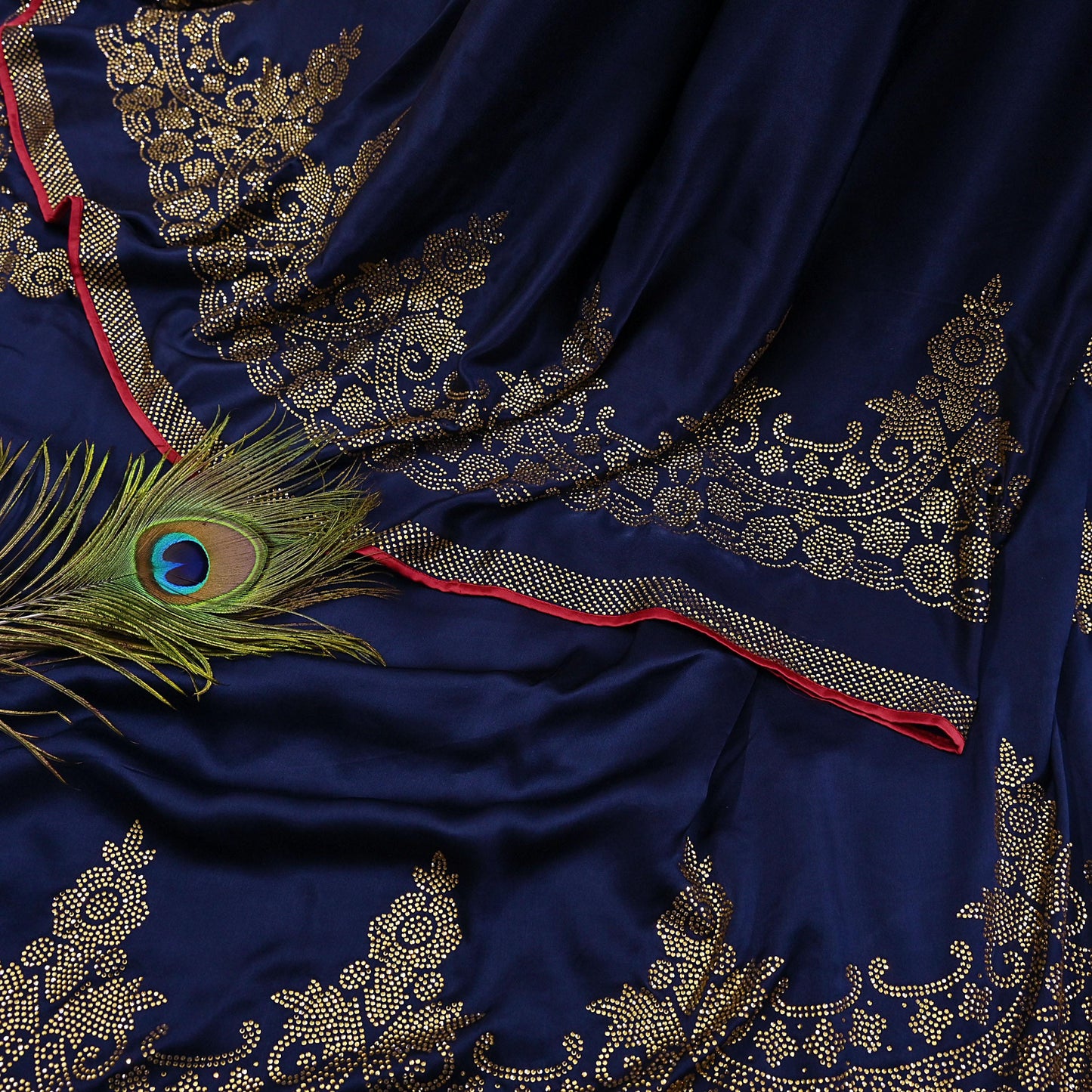 Rare Vintage Blue Pure Satin Silk Saree Hand Embroidered Fabric 6 Yards Sari Bollywood Party Wear Ethnic Saree with padded Blouse size 38"